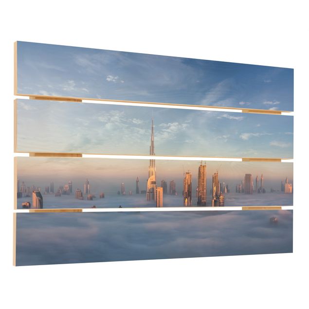 Holzbild - Dubai über den Wolken - Querformat 2:3