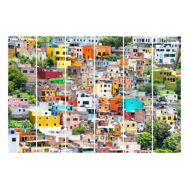 Schiebegardinen Set - Farbige Häuserfront Guanajuato - Flächenvorhänge