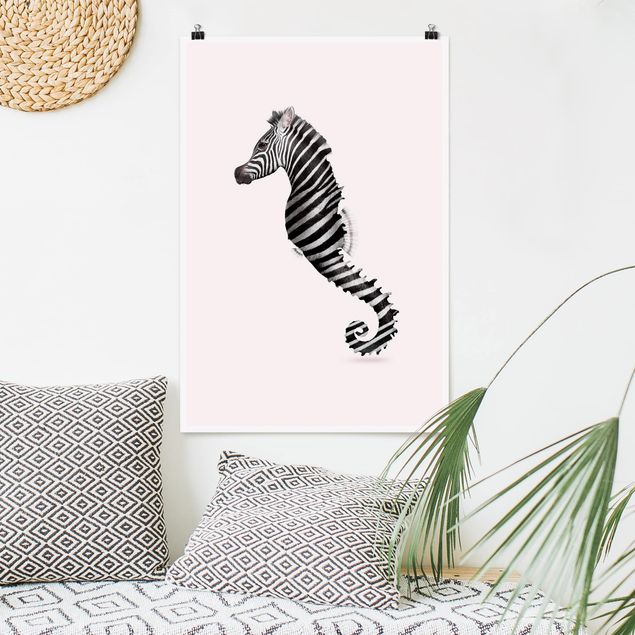 Poster Fische Seepferdchen mit Zebrastreifen