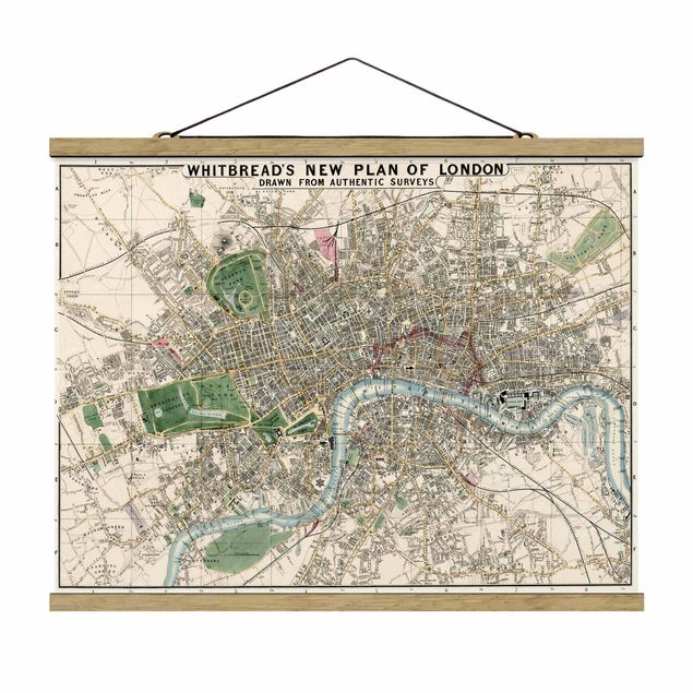 Stoffbild mit Posterleisten - Vintage Stadtplan London - Querformat 4:3