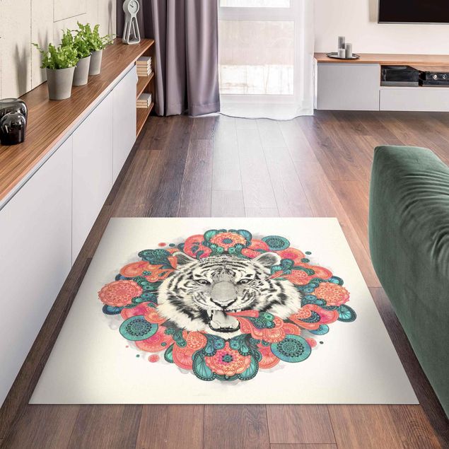 Moderne Teppiche Illustration Tiger Zeichnung Mandala Paisley