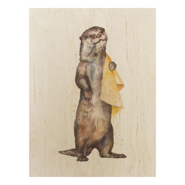 Holzbild - Illustration Otter mit Handtuch Malerei Weiß - Hochformat 4:3