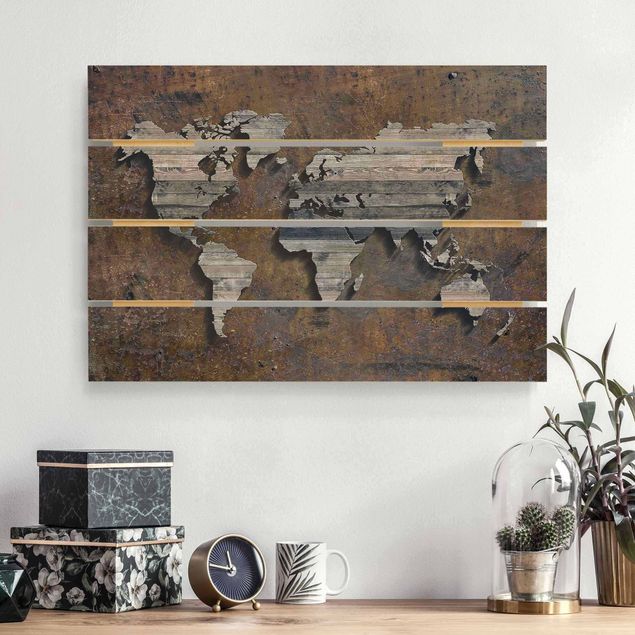Wandbild Weltkarte Holz Holz Rost Weltkarte