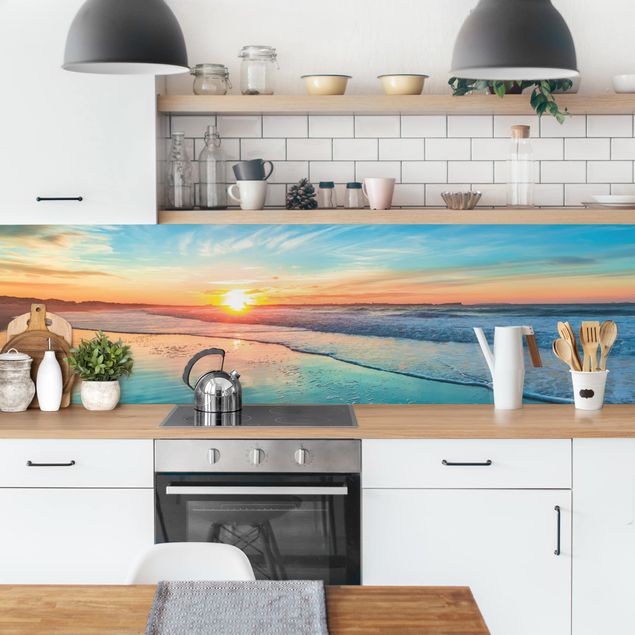 Küchenrückwand - Romantischer Sonnenuntergang am Meer