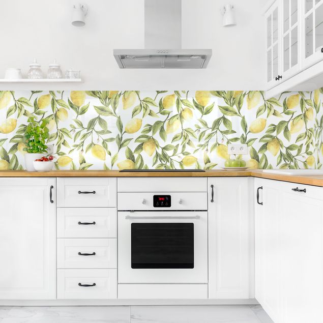 Küche Wandpaneel Fruchtige Zitronen mit Blättern II
