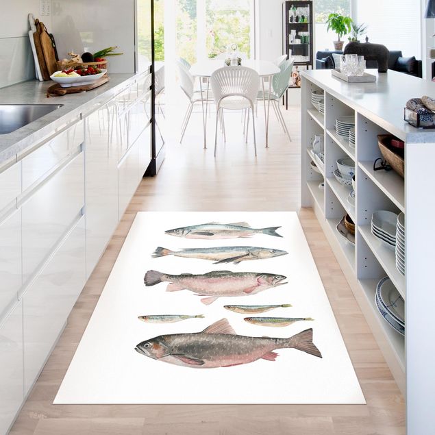 Teppich modern Sieben Fische in Aquarell I