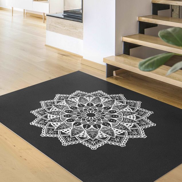 Teppich modern Mandala Illustration Ornament weiß schwarz