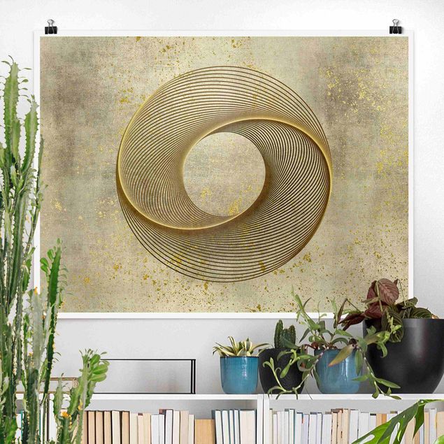 Wand Poster XXL Line Art Kreisspirale Gold