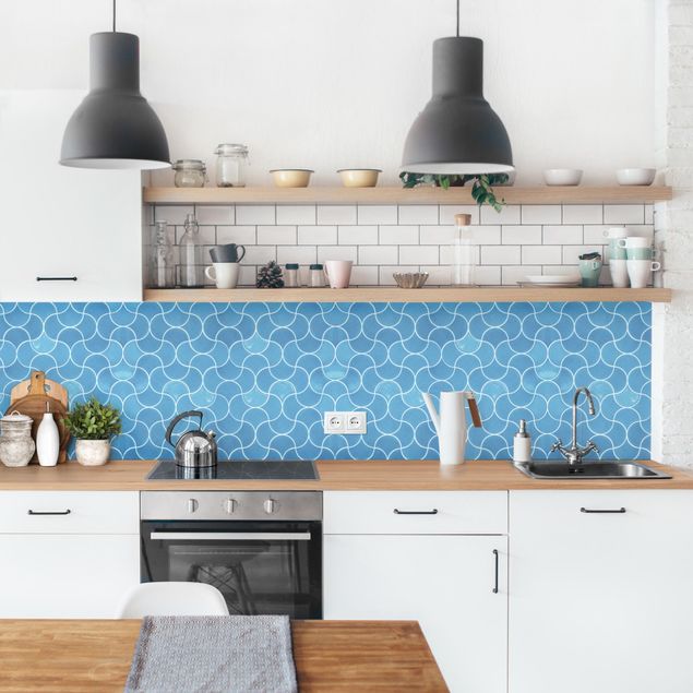 Küche Wandpaneel Geschwungene Fliese Keramikoptik - Hellblau