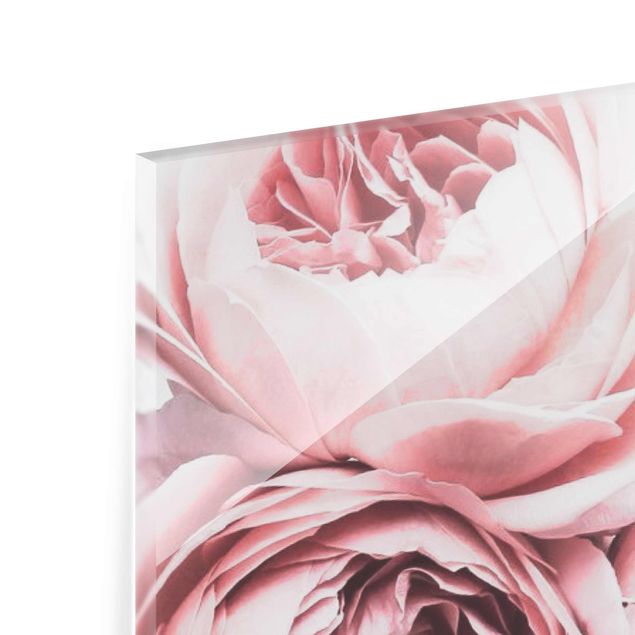 Glasbild - Rosa Pfingstrosenblüten Shabby Pastell - Hochformat 4:3