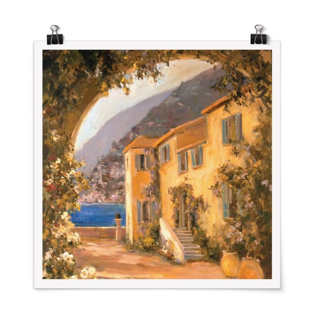 Poster - Italienische Landschaft - Blumenbogen - Quadrat 1:1