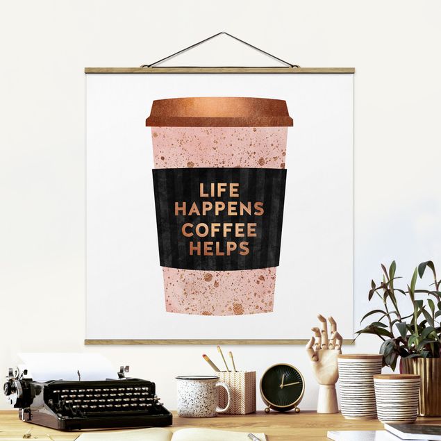 Fredriksson Poster Life Happens Coffee Helps Gold