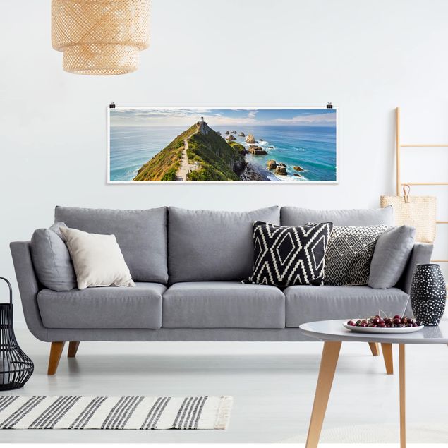 Moderne Poster Nugget Point Leuchtturm und Meer Neuseeland