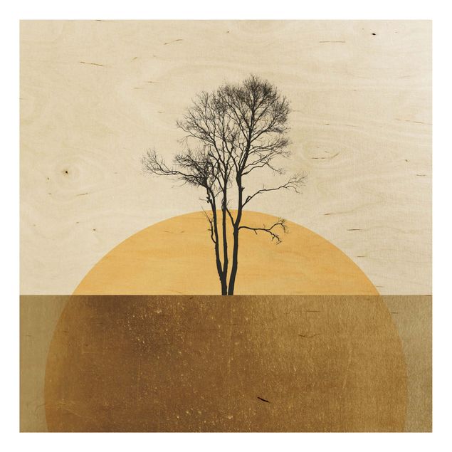 Kubistika Poster Goldene Sonne mit Baum