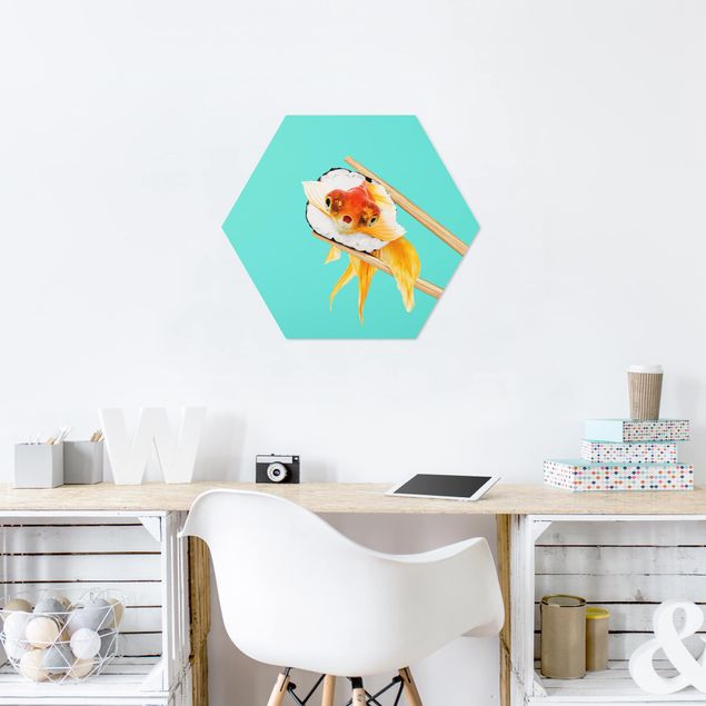 Hexagon-Bilder Sushi mit Goldfisch