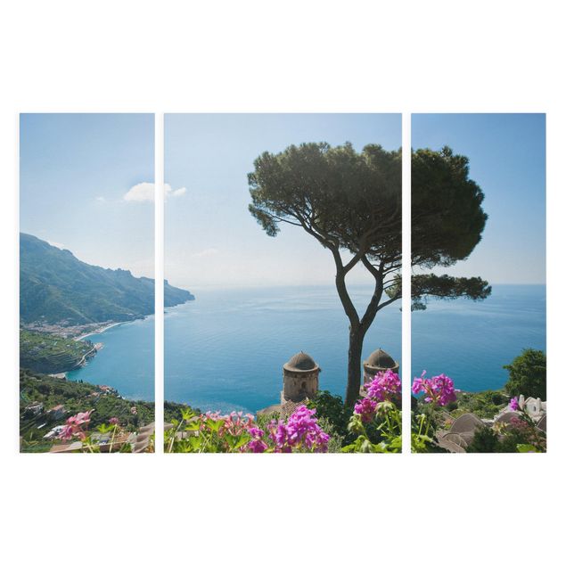 Leinwandbild 3-teilig - Ausblick vom Garten aufs Meer - Triptychon
