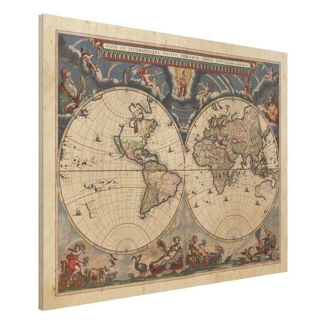 Wandbild Weltkarte Holz Historische Weltkarte Nova et Accuratissima von 1664