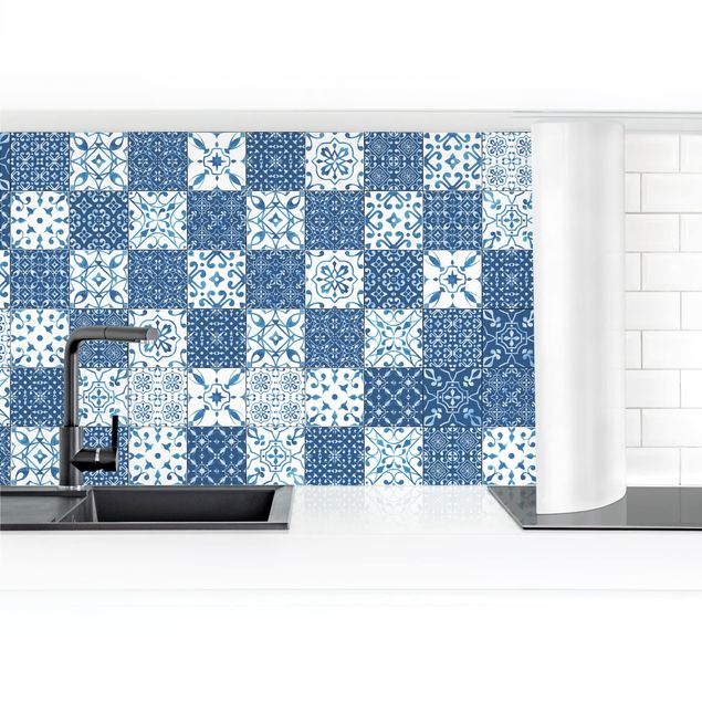 Küchenrückwand selbstklebend Fliesen Mustermix Blau Weiß