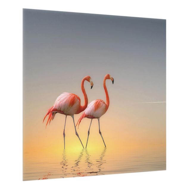 Glas Spritzschutz - Flamingo Love - Quadrat - 1:1