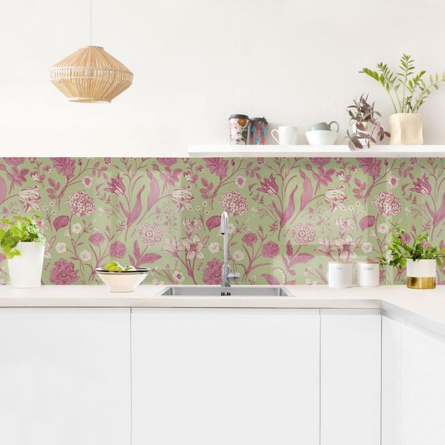 Küchenspiegel Blumentanz in Mint-Grün und Rosa Pastell