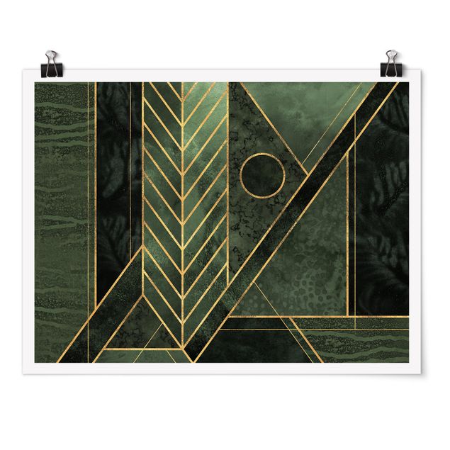 Fredriksson Poster Geometrische Formen Smaragd Gold