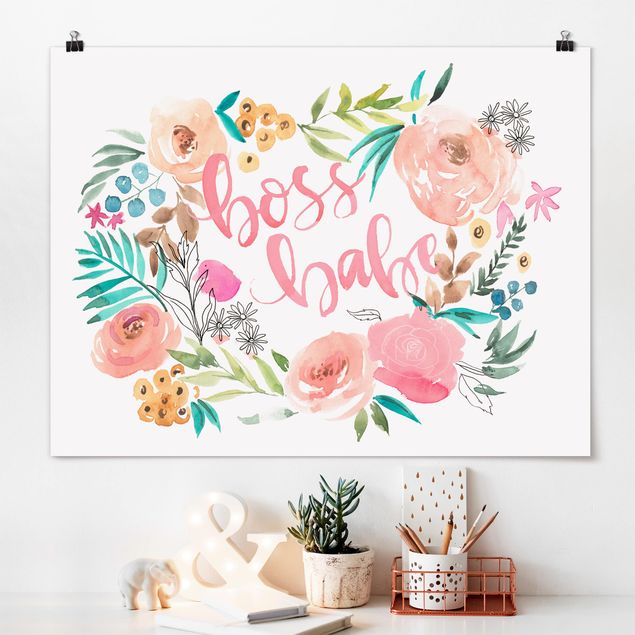 XXL Poster Rosa Blüten - Boss Babe