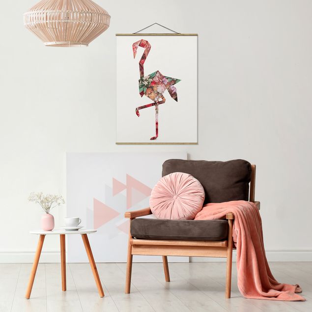 Stoffbilder mit Posterleisten Origami Flamingo
