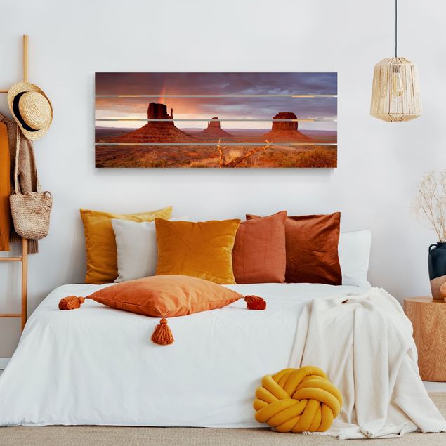 Bilder auf Holz Monument Valley bei Sonnenuntergang