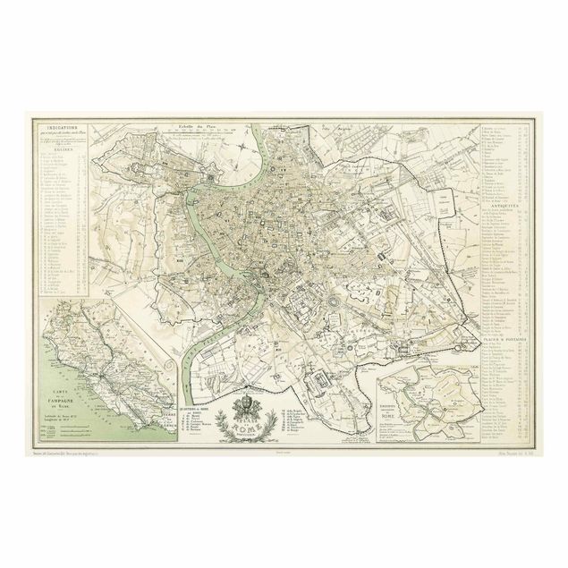 Spritzschutz Glas - Vintage Stadtplan Rom Antik - Querformat - 3:2