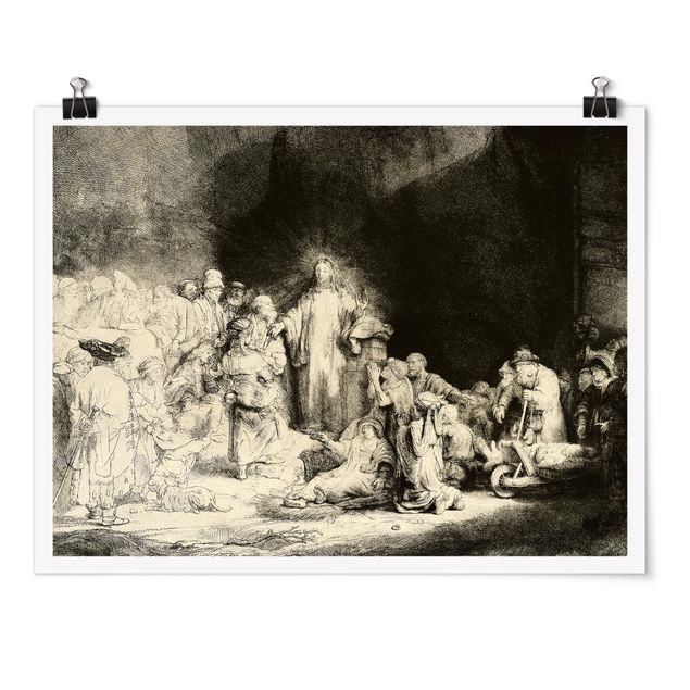 Moderne Poster Rembrandt van Rijn - Christus heilt die Kranken