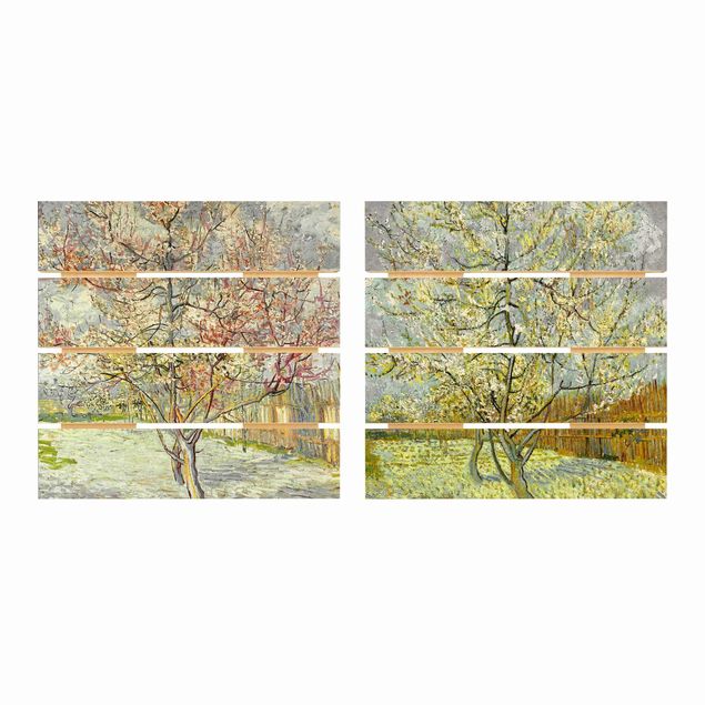 Holzbilder Vincent van Gogh - Blühende Pfirsichbäume im Garten