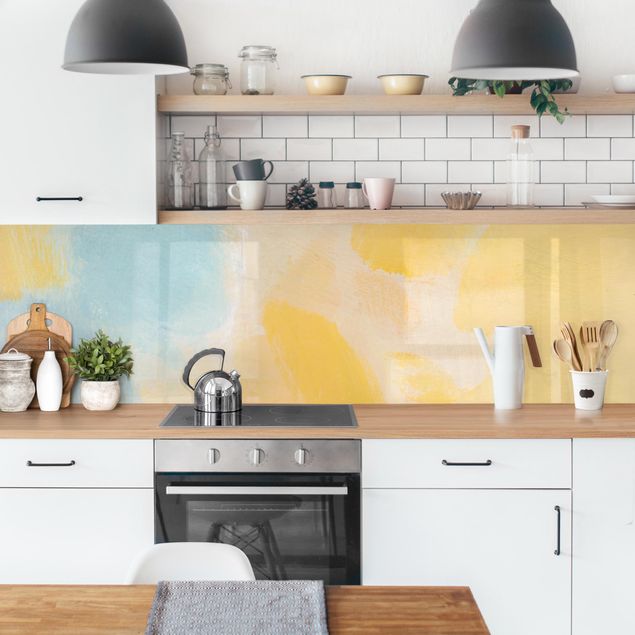 Küchenrückwand selbstklebend Frühlingskomposition in Gelb und Blau