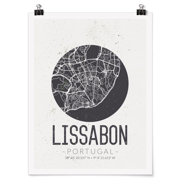 Poster - Stadtplan Lissabon - Retro - Hochformat 3:4