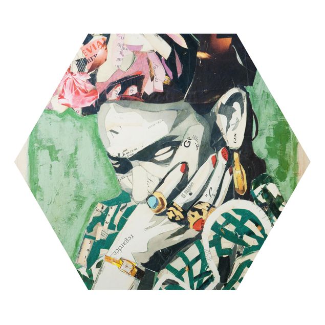 Hexagon Bild Alu-Dibond - Frida Kahlo - Collage No.3
