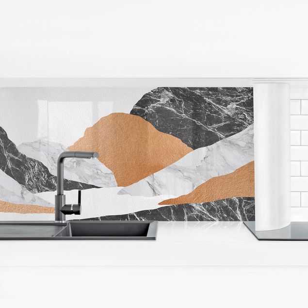 Wandpaneele Küche Landschaft in Marmor und Kupfer II