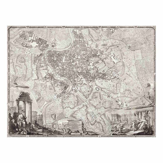 Glas Spritzschutz - Vintage Stadtplan Rom - Querformat - 4:3