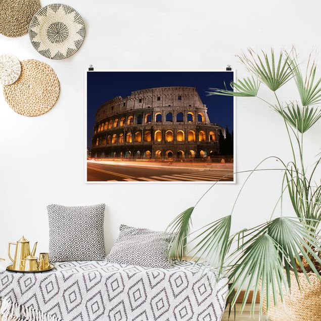 Poster Skyline Colosseum in Rom bei Nacht