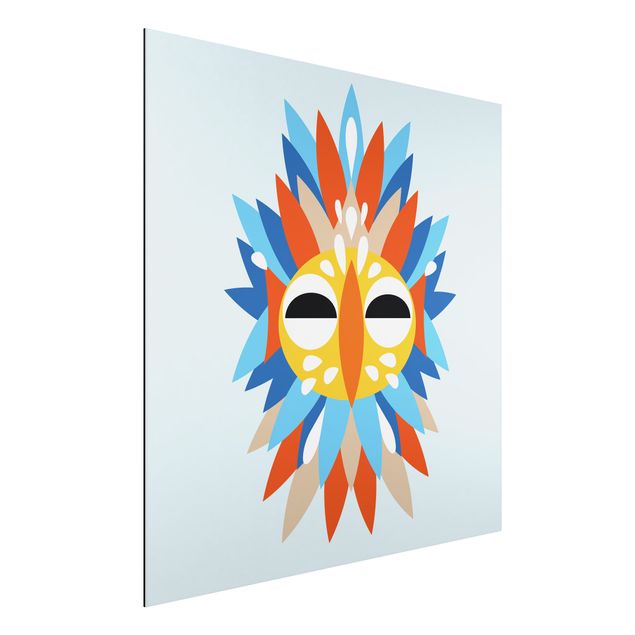 Aluminium Print gebürstet - Collage Ethno Maske - Papagei - Quadrat 1:1