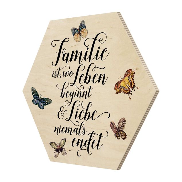 Hexagon Bild Holz - Familie ist wo Leben beginnt
