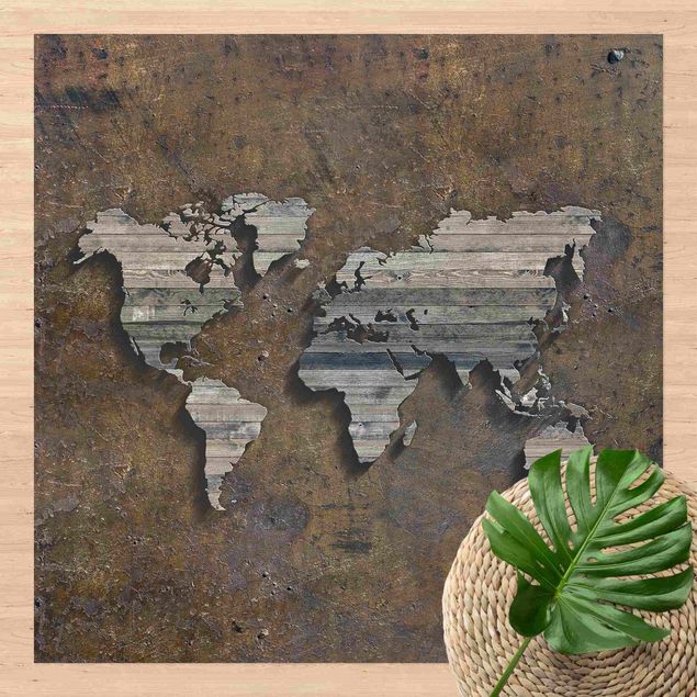 Teppich für Balkon Holz Rost Weltkarte
