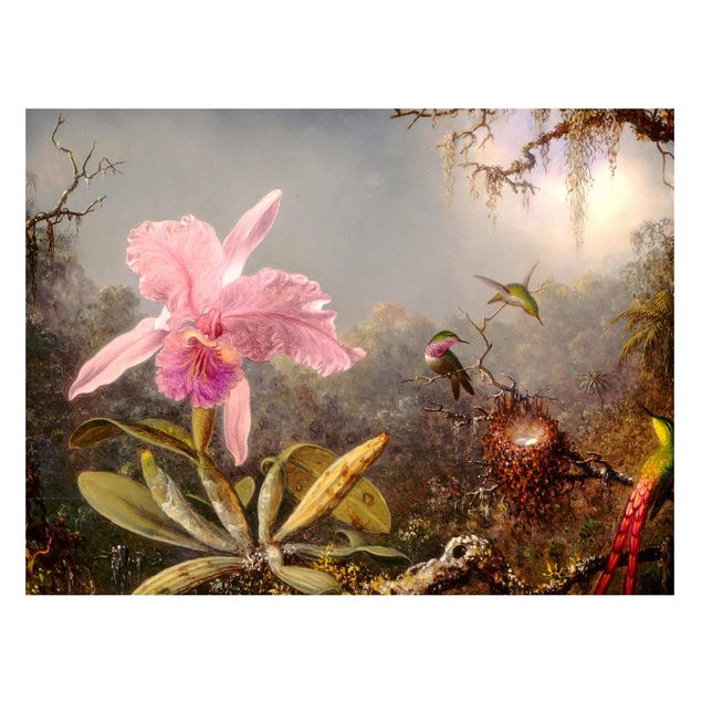 schöne Bilder Martin Johnson Heade - Orchidee und drei Kolibris