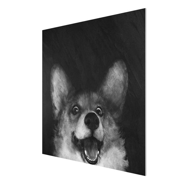 Foto auf Hartschaumplatte Illustration Hund Corgi Malerei Schwarz Weiß