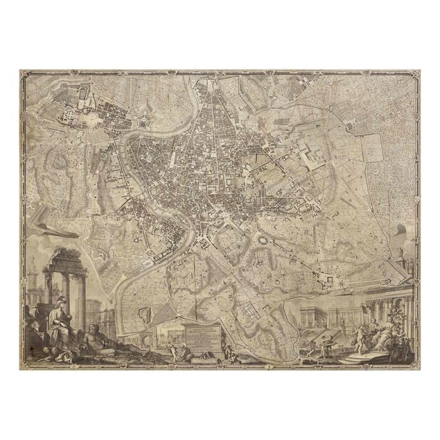 Wandbild Weltkarte Holz Vintage Stadtplan Rom