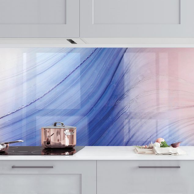 Platte Küchenrückwand Melierter Farbtanz Blau mit Rosa