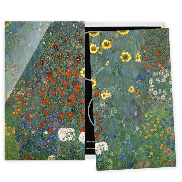 Herdabdeckplatte Glas - Gustav Klimt - Garten Sonnenblumen - 52x80cm