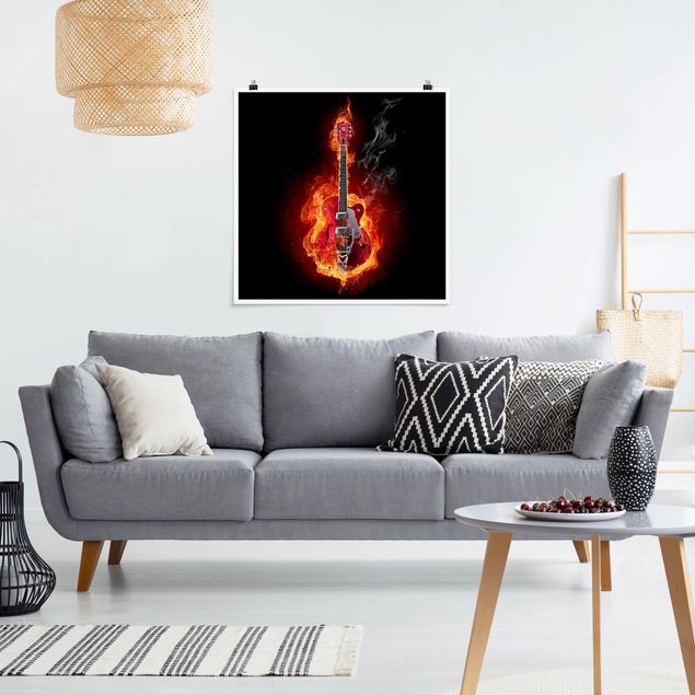 XXL Poster Gitarre in Flammen