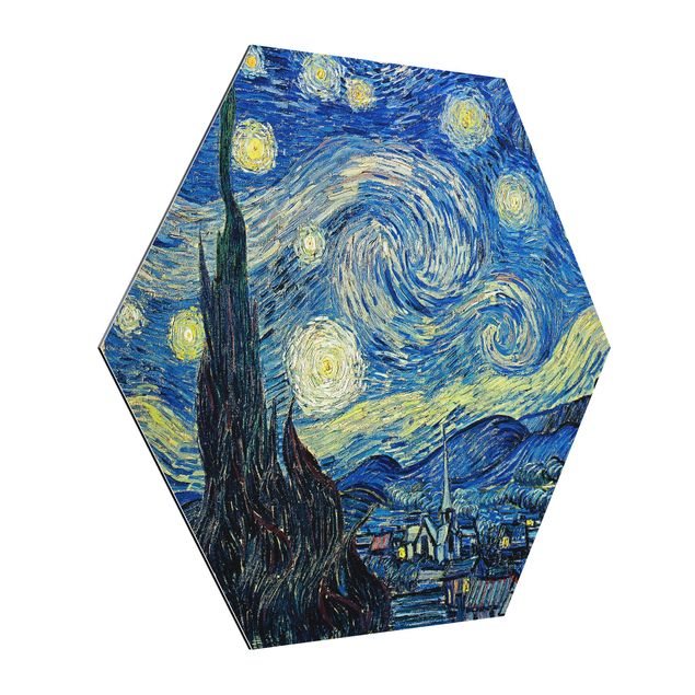 Hexagon Bild Alu-Dibond - Vincent van Gogh - Sternennacht