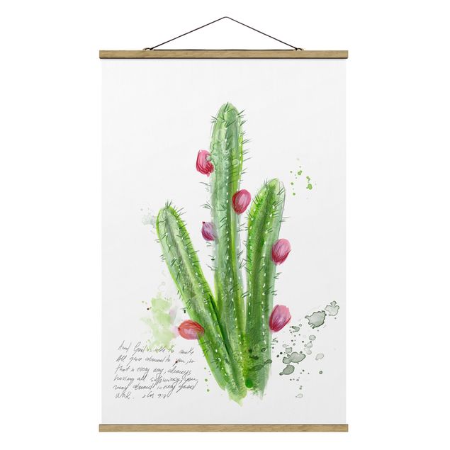Stoffbild mit Posterleisten - Kaktus mit Bibelvers II - Hochformat 2:3