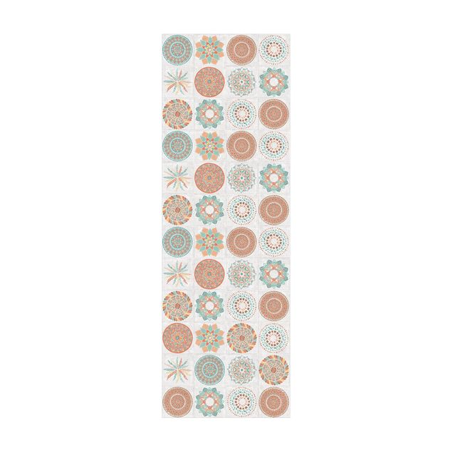Vinyl Teppich Fliesenoptik Handgemaltes Mandala Muster