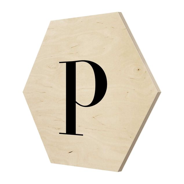 Hexagon Bild Holz - Buchstabe Serif Weiß P